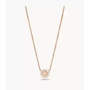 Image of Fossil Womens White Mother-Of-Pearl Stainless Steel Chain Necklace - Rose Gold