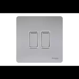Image of Schneider Electric Ultimate Screwless Flat Plate - Double Rocker 2 Way Light Switch, Single Pole, 16AX, GU1422WPC, Polished Chrome with White Insert