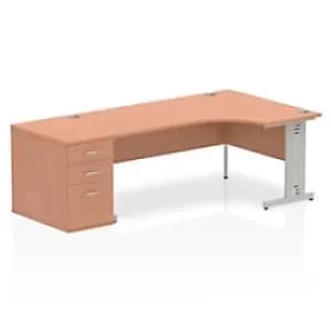 Image of Dynamic Wave Right Hand Office Desk Beech MFC Cable Managed Cantilever Leg Grey Frame Impulse 2230/1200 x 800/600 x 730mm