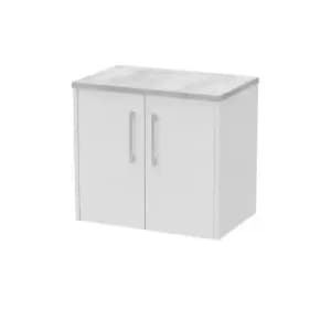 Image of Hudson Reed Juno 600mm Wall Hung 2 Door Vanity & Bellato Grey Laminate Top - White Ash