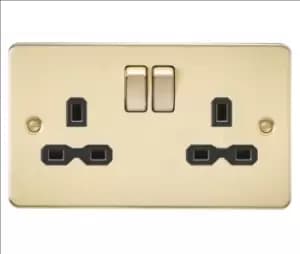 Image of KnightsBridge Flat plate 13A 2G DP switched socket - brushed brass with Black insert
