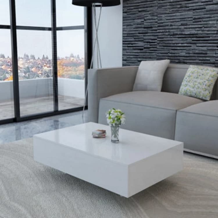 Image of vidaXL Coffee Table High Gloss White 85x55x31cm Modern Living Room Furniture