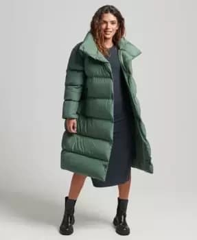 Image of Superdry Womens Longline Puffer Coat Khaki / Military Duck - Size: 12