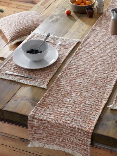 Image of Pineapple Elephant 'Textured Frayed Edge' Table Runner Terracotta