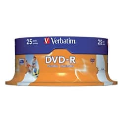 Image of Verbatim DVD R Wide Inkjet Printable ID Brand 4.7GB DVD R AZO 25pcs