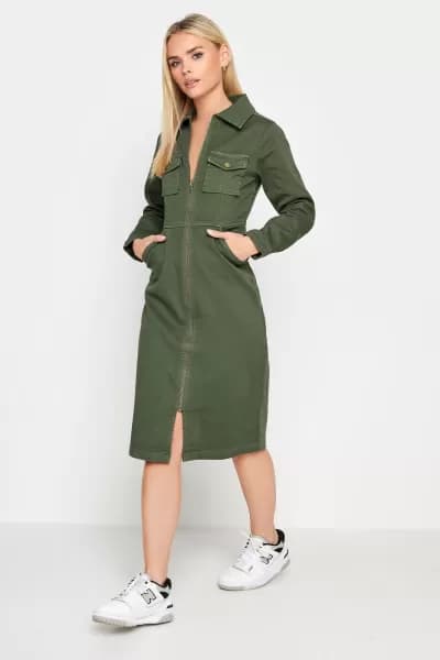 Image of Petite Zip Denim Midi Dress