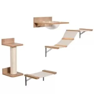Image of Pawhut Cat Tree 4Pcs Wall-mounted Shelf Set & Climbing Frame w/ Activity Center - Brown
