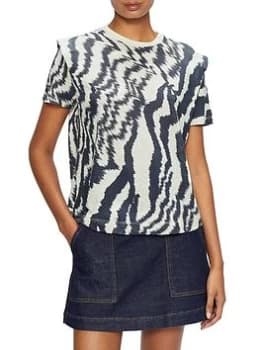 Image of Ted Baker Cactai Printed V Neck T-Shirt - Natural, Size 1=8, Women