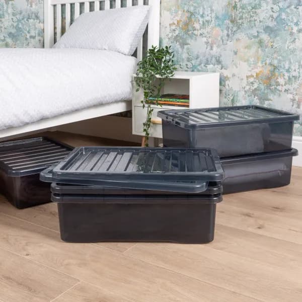 Image of Wham Crystal Set of 5 Underbed Boxes & Lids, 32L Black