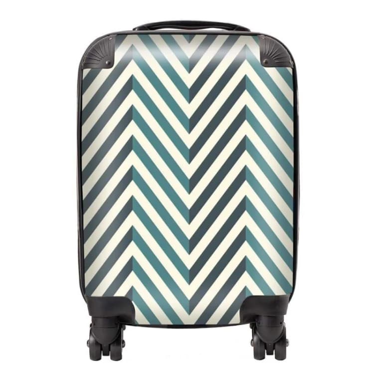 Image of Warren Reed - Designer Geometric Herringbone Chevron Blues Suitcase in Green Size: Small Green Unisex Small
