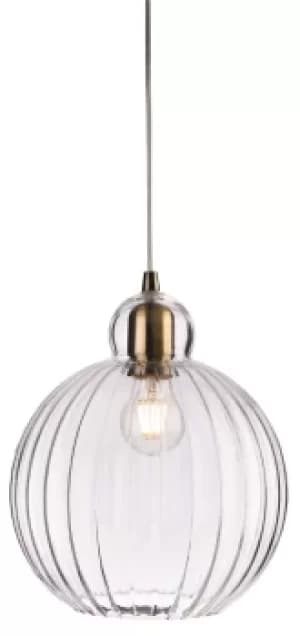 Image of Victory 1 Light Globe Ceiling Pendant Antique Brass, Clear Glass, E27