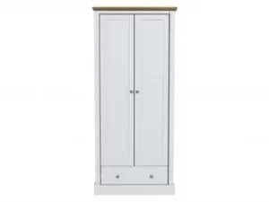 Image of LPD Devon 2 Door 1 Drawer White and Oak Double Wardrobe Flat Packed