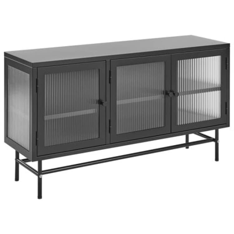 Image of Beliani Glass Display Sideboard Devon Metal 115cm Black