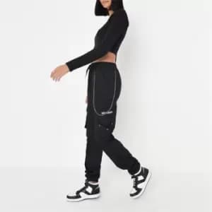 Image of Missguided Embroidered Chain Cargo - Black
