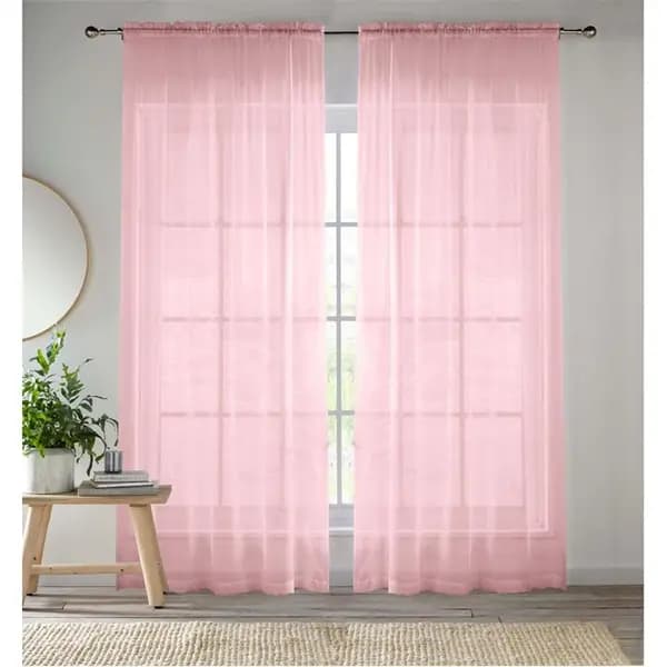 Image of Tyrone Textiles 2 Plain Sheer Voile Panels with Rod Pocket (Pair) - Pink 54x90in
