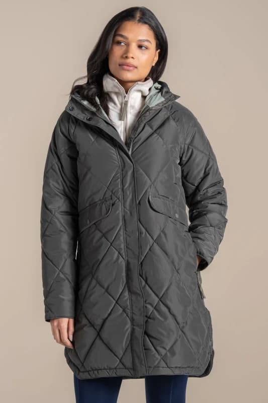 Image of Craghoppers Womens Sweetgrass Longline Hooded Padded Jacket in Green Size: 14 Green Female 14