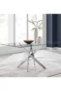 Image of Leonardo Glass And Chrome Metal Modern Dining Table