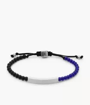 Image of Fossil Men Silver-Tone Stainless Steel Beaded Bracelet