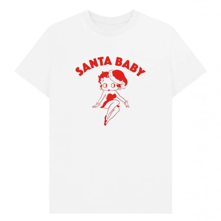 Image of Betty Boop Mens Santa Graphic T-Shirt in White Size: Small White Male S