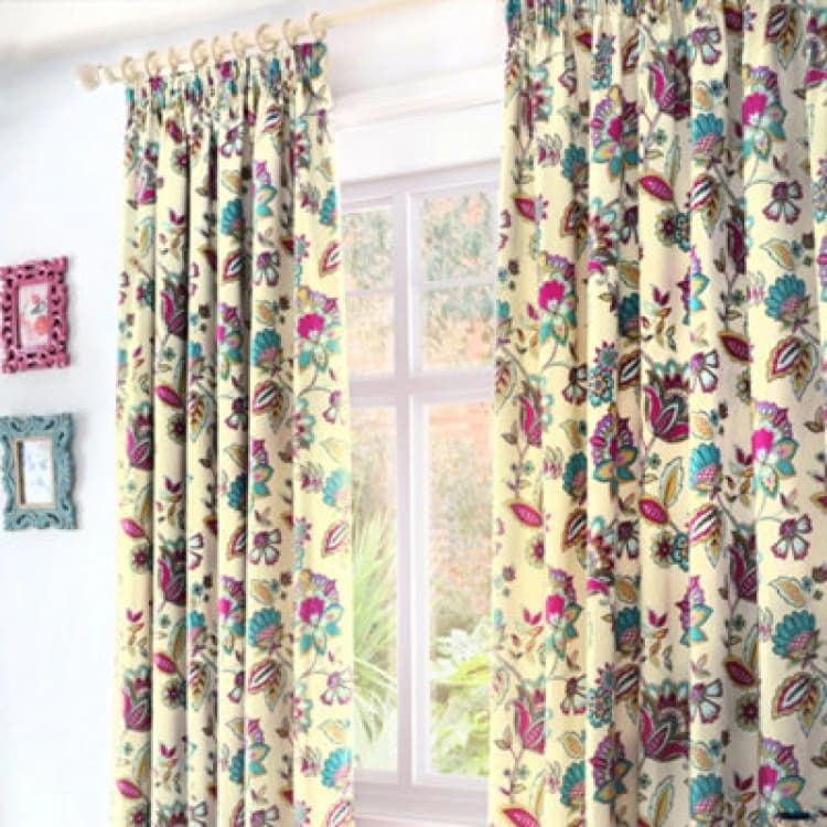 Image of Dreams & Drapes 'Marinelli' Pair of Pencil Pleat Curtains With Tie-Backs Teal