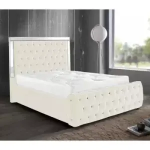 Image of Elegance Mirrored Upholstered Beds - Plush Velvet, King Size Frame, Cream - Cream