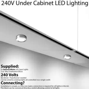 Image of 5x CHROME Round Surface or Flush Under Cabinet Kitchen Light Kit - 240V Mains Powered - Natural White LED