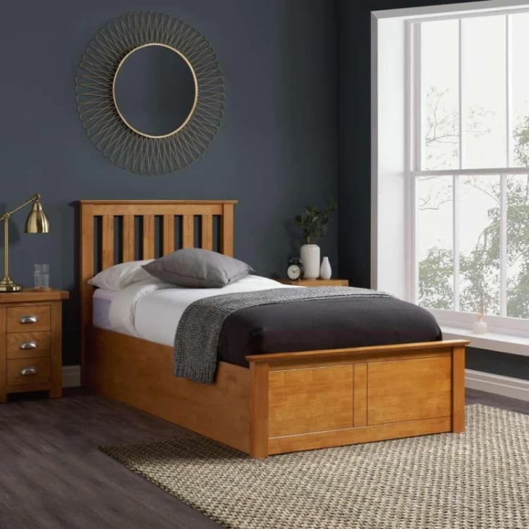 Image of ASC Sydney 3ft Single Oak Wooden Ottoman Bed Frame