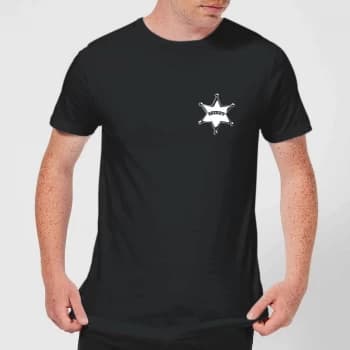 Image of Toy Story Sheriff Woody Badge Mens T-Shirt - Black - 5XL