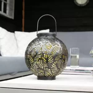 Image of 32cm Solar Power Black Cut Out LED Light Up Lantern Hanging Freestanding Garden Outdoor - Black