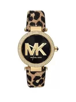 Image of Michael Kors Parker Black Dial Leopard Strap Ladies Watch