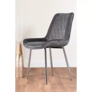 Image of Pesaro Grey Velvet Silver Leg Luxury Dining Chairs (Set of 2) - Silver