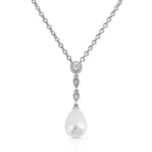 Image of Diamonfire Silver Zirconia & Pearl Chain Drop Necklace
