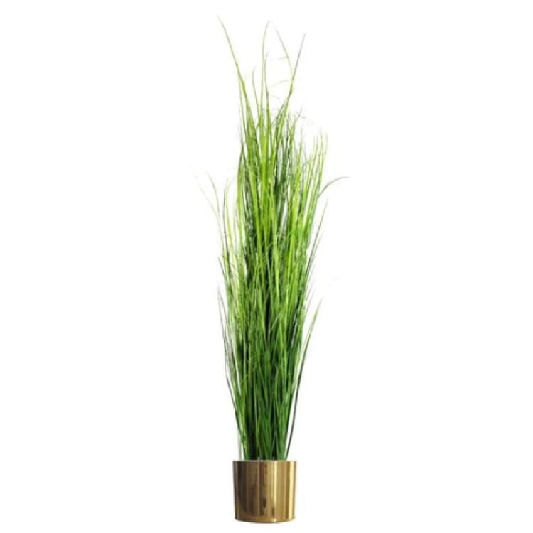 Image of Leaf 130cm Artificial Onion Grass Plant with Gold Metal Planter Green unisex