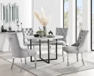 Image of Adley Grey Concrete Effect Round Dining Table & 4 Grey Belgravia Velvet Chairs