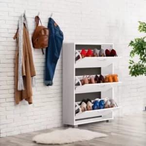 Image of Shoe Storage Cabinet White with 3 Flip Doors
