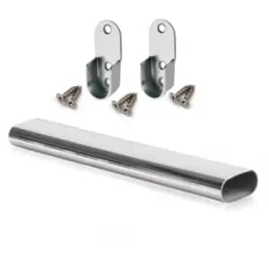 Image of Wardrobe Rail Oval Chrome Hanging Rail Free End Supports & Screws - Lenght 1400mm