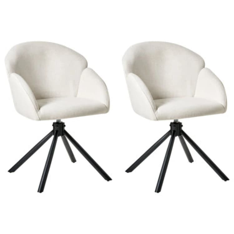 Image of Beliani Set Of 2 Dining Chairs Swivel Maybee Fabric Off-White