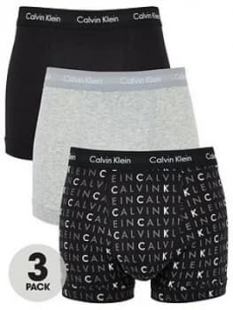 Image of Calvin Klein 3 Pack Trunks - Plain/Print, Black/Grey, Size L, Men