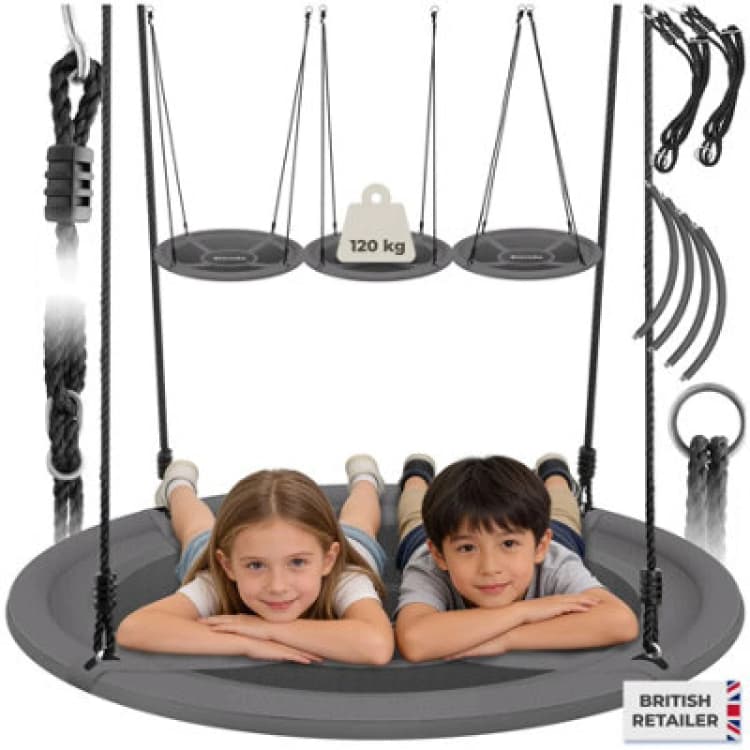 Image of Tectake Swing For Indoor And Outdoor Use With 120 Kg Load Capacity And Padded Edges 100 Cm - Grey/black