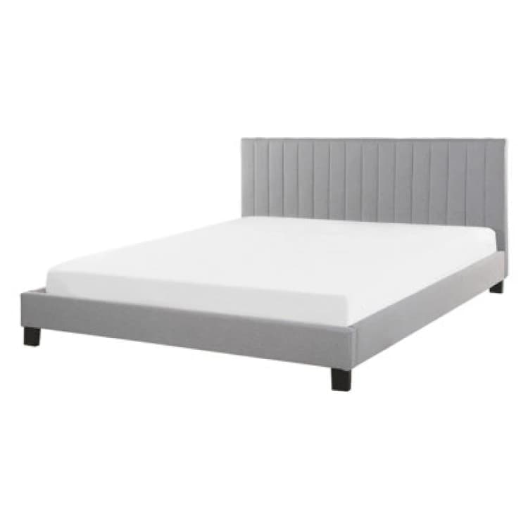 Image of Beliani Bed Fabric Poitiers 140 X 200 Cm (Eu Double) Light Grey