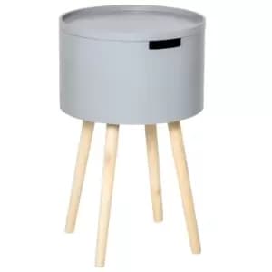 Image of Homcom Round Hidden Storage Side Table With Removable Lid Tray Grey