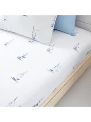 Image of Little Bianca Sailing Boats Cotton Fitted Sheet, Multi, Size Double