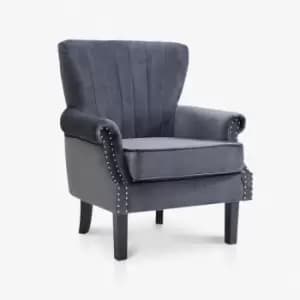 Image of Melbourne Studded Armchair Velvet - Dark Grey