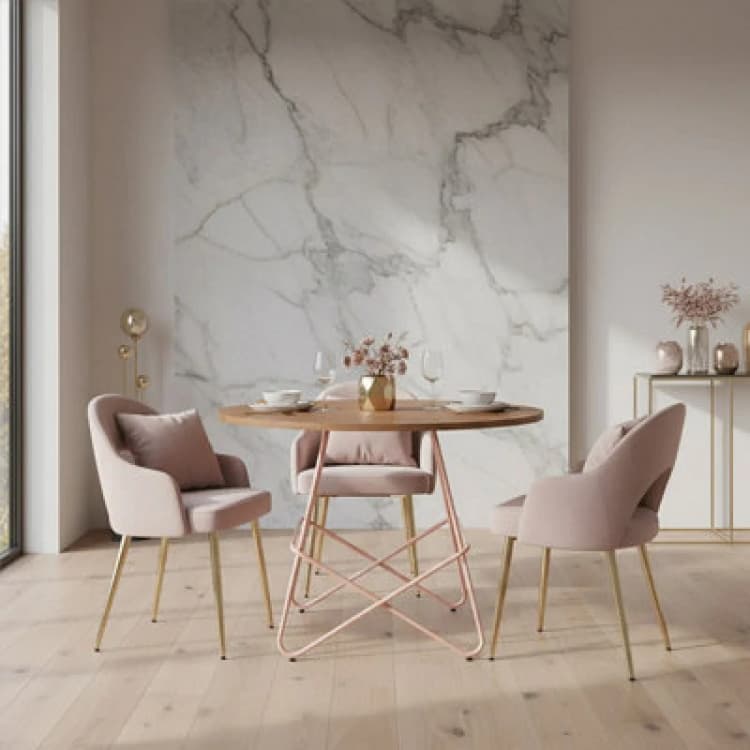Image of Premier Housewares Metal and Elm Wood Round Table, Versatile Coffee Table for Home and Office, Round Outdoor Dining Table Pink