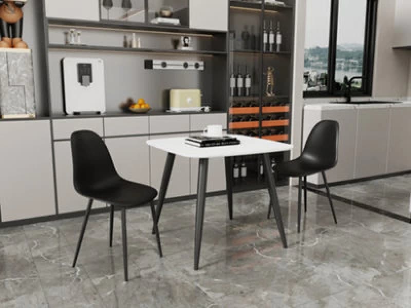 Image of Core Products Aspen White 80Cm Square Dining Table With 2 Black Plastic Curve Design Chairs