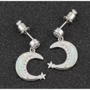 Image of Opalescent Moon Star Platinum Plated Earrings