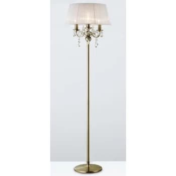 Image of Olivia floor lamp with white shade 3 bulbs antique brass / crystal