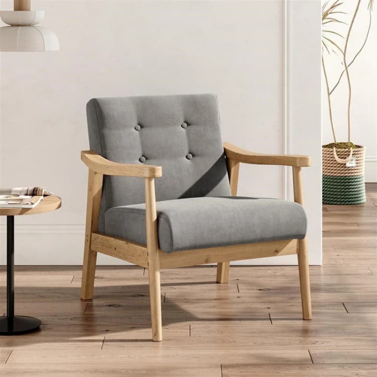 Image of Cottonfy UK Grey Modern Wood Frame Upholstered Armchair Grey M