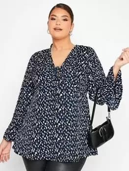 Image of Yours Keyhole Blouse Mixed Spot - Blue, Size 18, Women