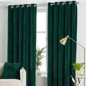 Image of Paoletti Verona Crushed Velvet Eyelet Curtains (46in x 54in) (Emerald Green)